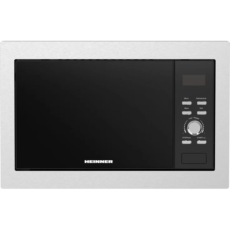 Heinner HMW-BI2360SS Einbau-Mikrowelle, 23L, 800W, Grill, LED-Display, Edelstahl-Silber/Schwarz