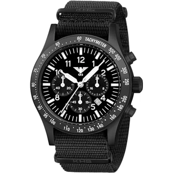 KHS Platoon Black Steel Solar Chronograph KHS.PLABSSC.NB mit Natoband schwarz, wasserdicht 10 Bar