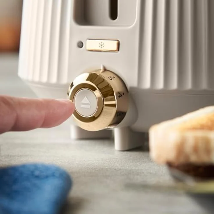 Russell Hobbs Brontë Stone Toaster, für 2 Scheiben mit 6 Bräunungsstufen, Mattes Finish, Goldakzente, Lift & Look, Auftaufunktion, Aufwärmfunktion, Brötchenaufsatz, 26761-56 – Bild 3