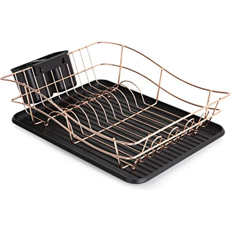 TOWER Geschirrabtropfgestell mit Tablett, Edelstahl, Black and Rose Gold, Large