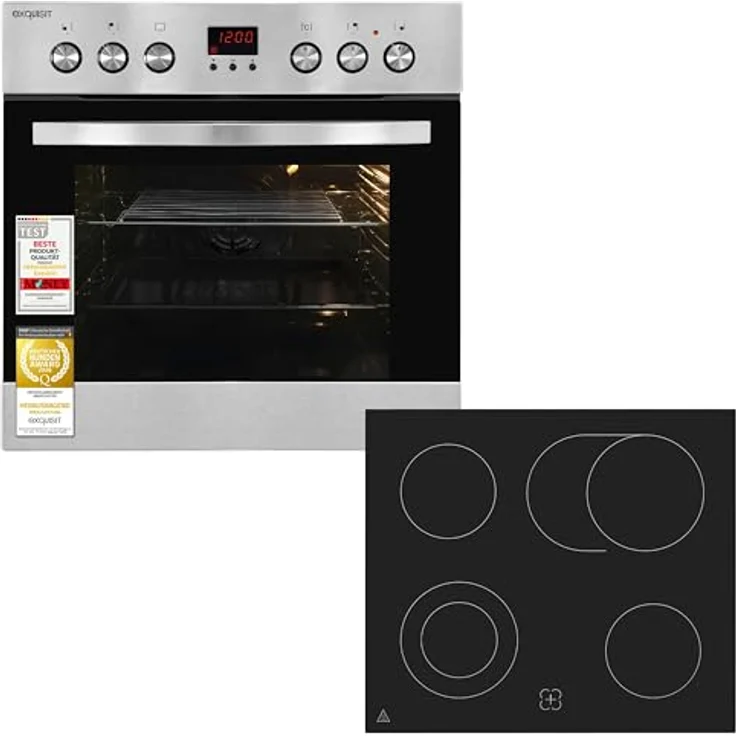 Exquisit EHE 5185-1.3 Herd-Set Inox | Einbauherd mit Umluft & Grill, 58 l, Energieklasse A, 4 Strahlungskochzonen, Timer, 9800 W – Bild 1