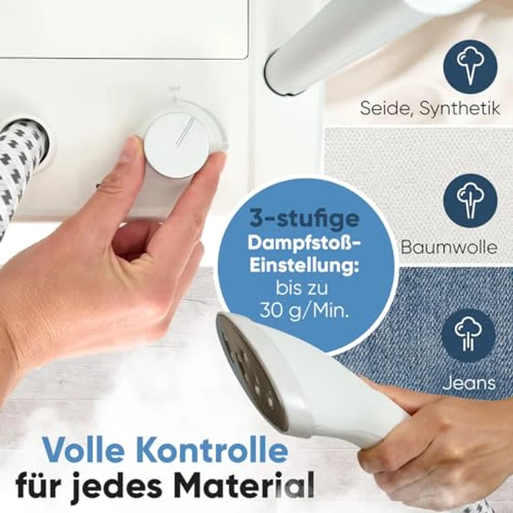 Clatronic TDC 3809 Dampfglätter 1600W Weiß, mit abnehmbarem Wassertank, 3-stufiger Dampfstoß-Einstellung und Teleskopgestänge – Bild 6