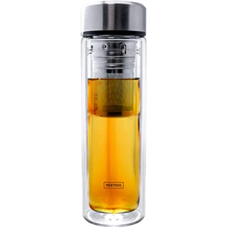 Nerthus FIH 664 Filter 350 ml, isoliert mit Doppelwand, Teesiebflasche, Flasche, Reisebecher, Teekanne, 0,35 l, Glas