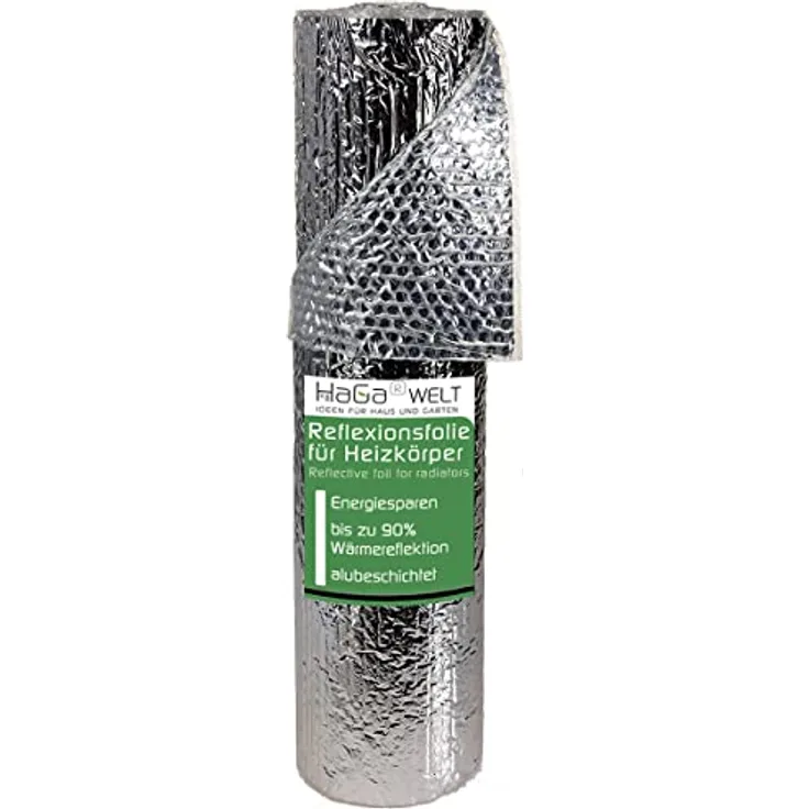HaGa® Heizkörper Reflexionsfolie 0,6m x 12,5m - Energieeffiziente Isoliermatte zur Wandisolierung, Luftpolsterfolie zur CO2-Reduktion