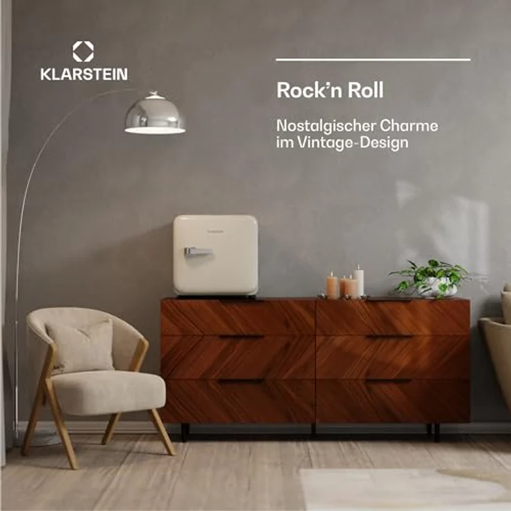 Klarstein Audrey Evo Mini Kühlschrank, 43 Liter, Retro-Design, leise mit 40 dB, kompakt, reversible Tür, für Hotel und Büro – Bild 3