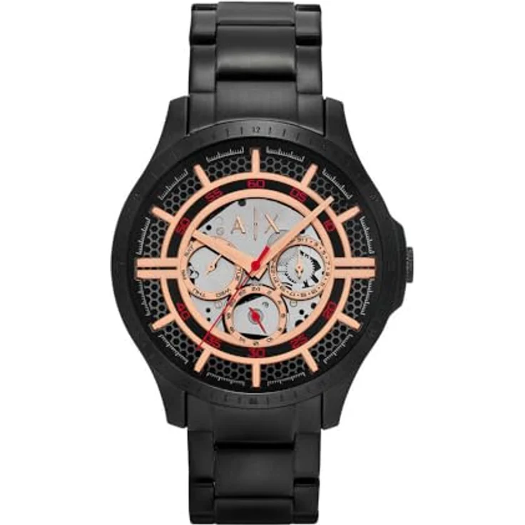 Armani Exchange Multifunktionsuhr für Männer, Quarzwerk, 46mm Gehäuse, schwarzes Edelstahlarmband, wasserdicht bis 50m – Bild 1