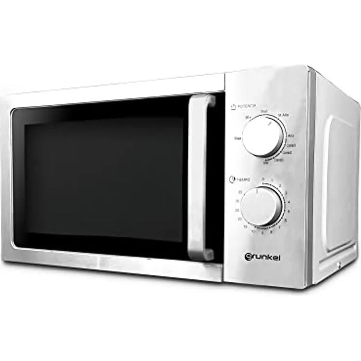 Grunkel - MWG-20INOX - Mikrowelle mit Grillrost aus Edelstahl mit 20 Liter Fassungsvermögen und 5 Leistungsstufen - Auftaufunktion und Timer bis zu 35 Minuten - 700W - Edelstahl