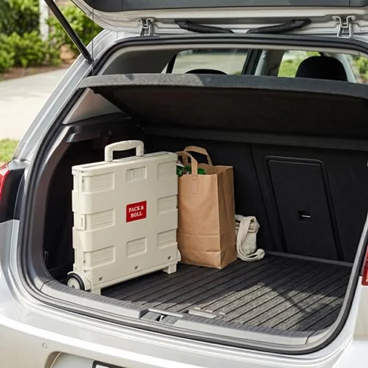 Relaxdays Einkaufstrolley, zusammenklappbar, Einkaufswagen mit Rollen, beige, hohe Traglast bis 35 kg, Teleskopgriff – Bild 5