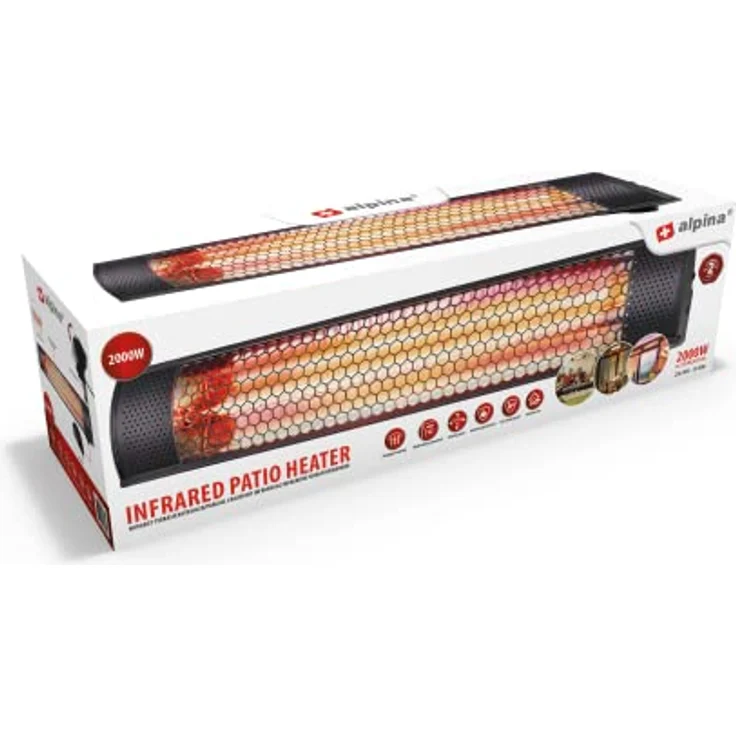 Alpina Garden Heizstrahler Terrasse - 2000 Watt Leistung, Spritzwasserdicht, Schwarz – Bild 9