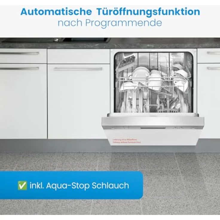 Bomann GSPE 7423 TI, teilintegrierter Geschirrspüler 60cm mit 6 Programmen, sehr leise, automatische Türöffnung, Aquastop, 14 Maßgedecke, Edelstahl-Innenbehälter – Bild 3