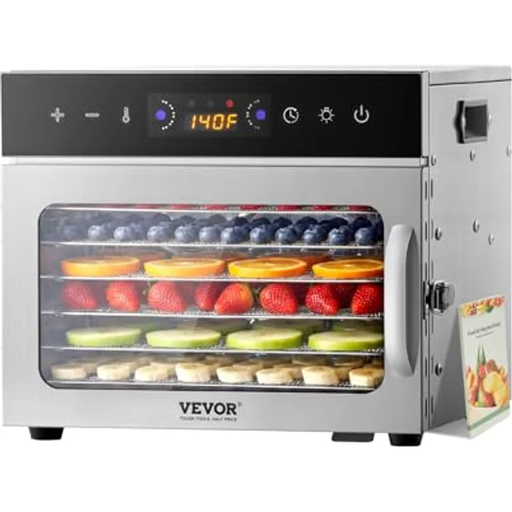 VEVOR Dörrautomat, elektrischer 400 W Futtertrockner mit 6 Edelstahlschalen und einstellbarer Temperatur für Trockenfleisch Obst Gemüse Kräuter Hundeleckerlis – Bild 1