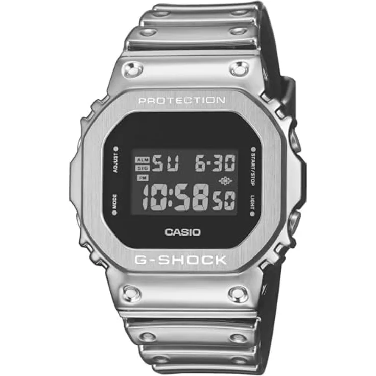 Casio G-Shock G-Steel Digitaluhr Silberfarben GM-5600YM-8ER, Stoppuhr, Alarm, Countdown, Im Dunkeln leuchtend, Quarzwerk