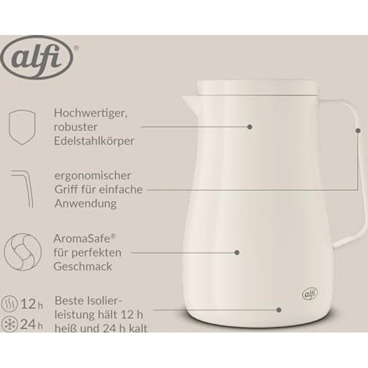 alfi STUDIO TEA Isolierkanne 0,7L, doppelwandige Edelstahl-Thermoskanne in Weiß, hält 12 Stunden warm und 24 Stunden kalt, Drehverschluss, BPA-frei – Bild 3
