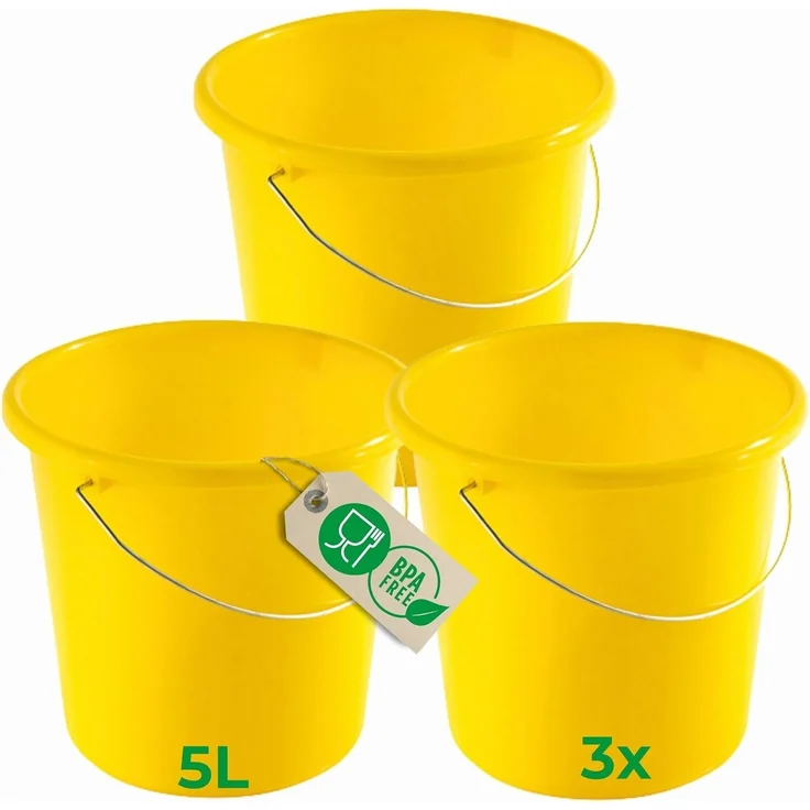 Novaliv Putzeimer 30942-3x, 3er Set 5L Gelb mit Maßeinteilung - Robuster Kunststoffeimer für Haus und Garten