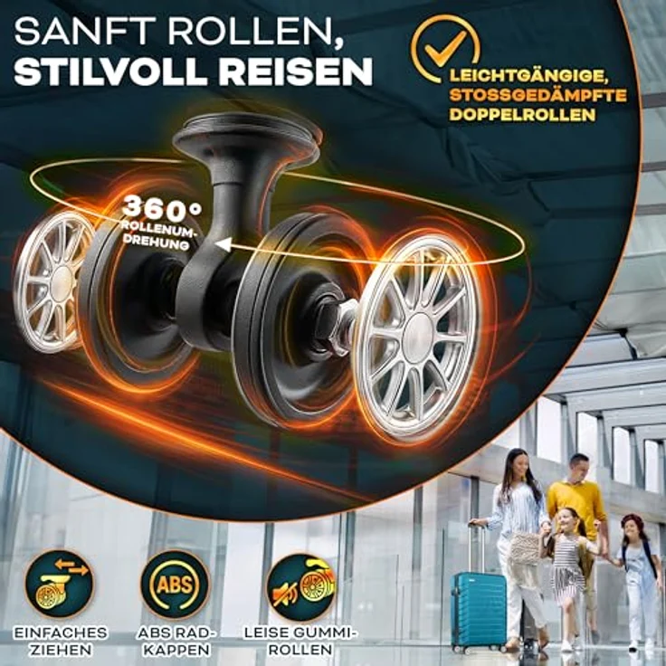 tillvex® Reisekoffer Set 4-TLG. Hartschalenkoffer S-M-L-XL in Türkis mit TSA Schloss, 4 Rollen, Gepäckwaage, 8 Koffergurten & 4 Kofferanhängern – Bild 3