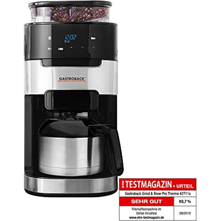 GASTROBACK #42711_S Filterkaffeemaschine Grind & Brew Pro Thermo, integriertes Kegelmahlwerk mit 8 Mahlstufen, Soft-Touch LCD-Display, 1 Liter Thermoskanne – Bild 2