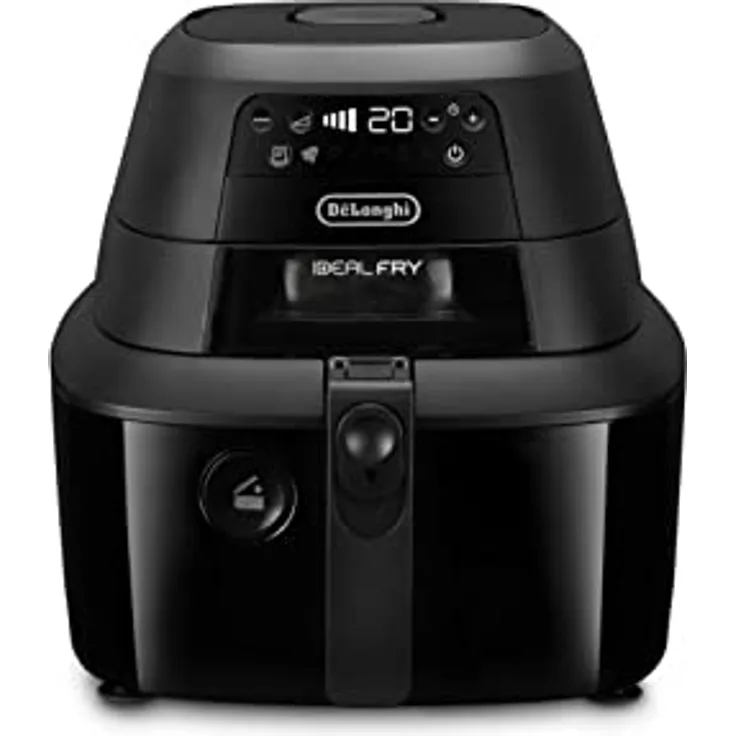 De'Longhi FH2184.BK IDEALFRY Luftfritteuse, Kapazität 1,25 kg, digitales Bedienfeld, 5 voreingestellte Programme, Bullaugen, SHS Double-System, leichtes Braten, maximale Leistung 1400 W, Schwarz