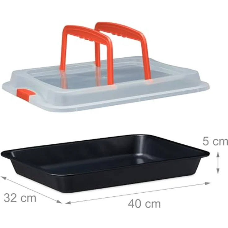 relaxdays Backblech mit Deckel, 3-in-1 Kuchenform aus Carbon-Stahl, rot, antihaftbeschichtet, mit Tragegriffen und Verschlussclips – Bild 5