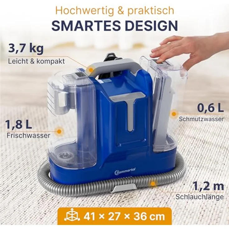 Sommertal Teppichreinigungsgerät SOMMERTAL CompactCleaner WS450 5in1, Aqua Filter, Pet Cleaner, inkl. Zubehör, blau - Preisvergleich – Bild 7