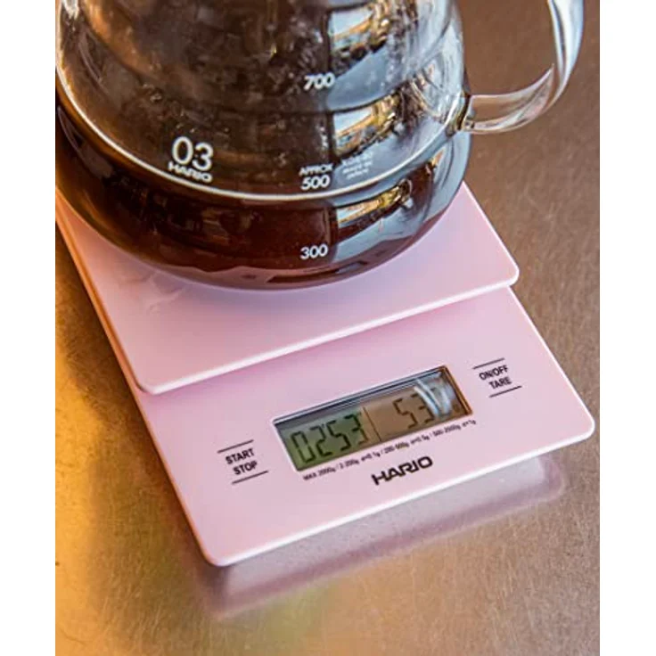 HARIO V60 Tropfkaffee-Waage und Timer Pour-Over-Skala, mattes Rosa mit 0,1-Gramm-Schritten und Timer-Funktion – Bild 2