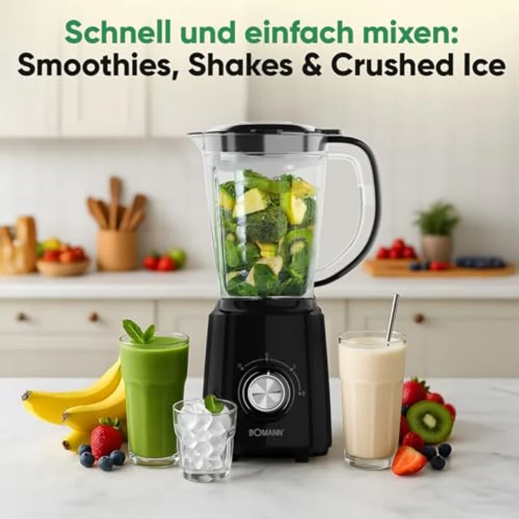 Bomann® UM 6091 CB Standmixer 500W, 1,5L BPA-freier Mixer mit Edelstahlmesser, Ice-Crush Funktion, 4 Geschwindigkeitsstufen und Nachfüllöffnung – Bild 8