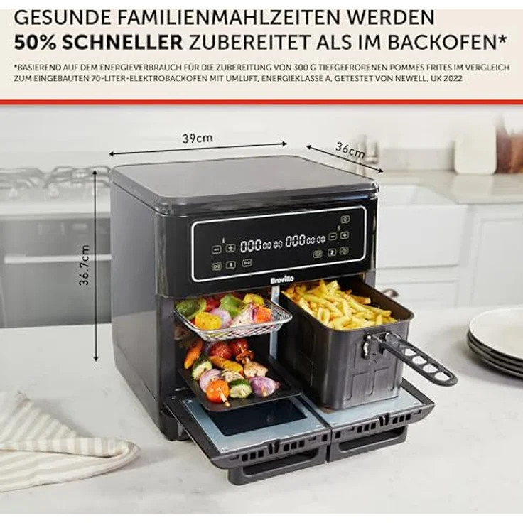 Breville Heißluftfritteuse Halo Flexi | Digitale Doppelkammer-Heißluftfritteuse | 11 l Air Fryer: Für mehr als 10 Personen | 2400 W [VDF130X] – Bild 5