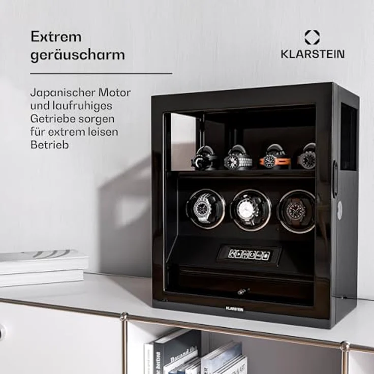 Klarstein SecureTouch Uhrenbeweger, 3+4 Uhren mit Mabuchi Motor, Klavierlack, 41 Modi, Fingerabdruckschloss, integrierte Schmuckschublade und LEDs – Bild 4