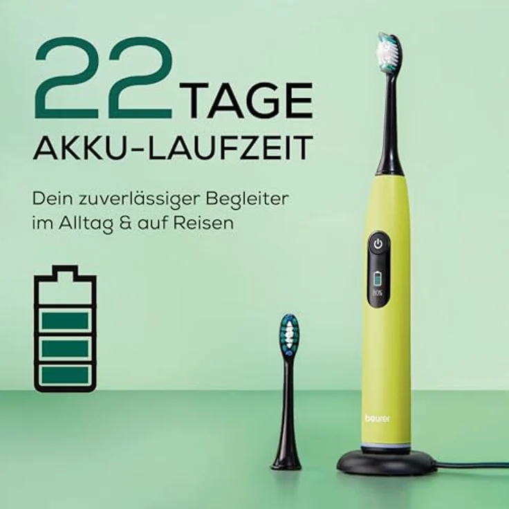 Beurer SC 50 Green Planet Splashy Lemon, Schallzahnbürste mit 80.000 Schwingungen/Minute, 5 Reinigungsprogrammen, integrierten Andrucksensor und LCD-Display, Farbe: Lemon – Bild 4