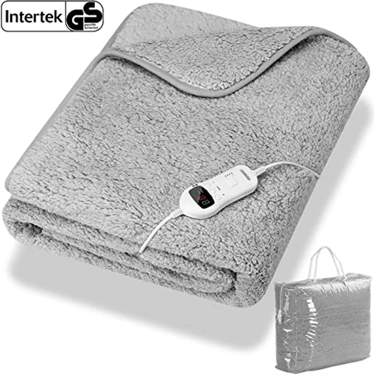 Monzana Fleeceheizdecke 170x140cm Teddy Fleece 120W grau waschbar mit Abscaltautomatik – Bild 6