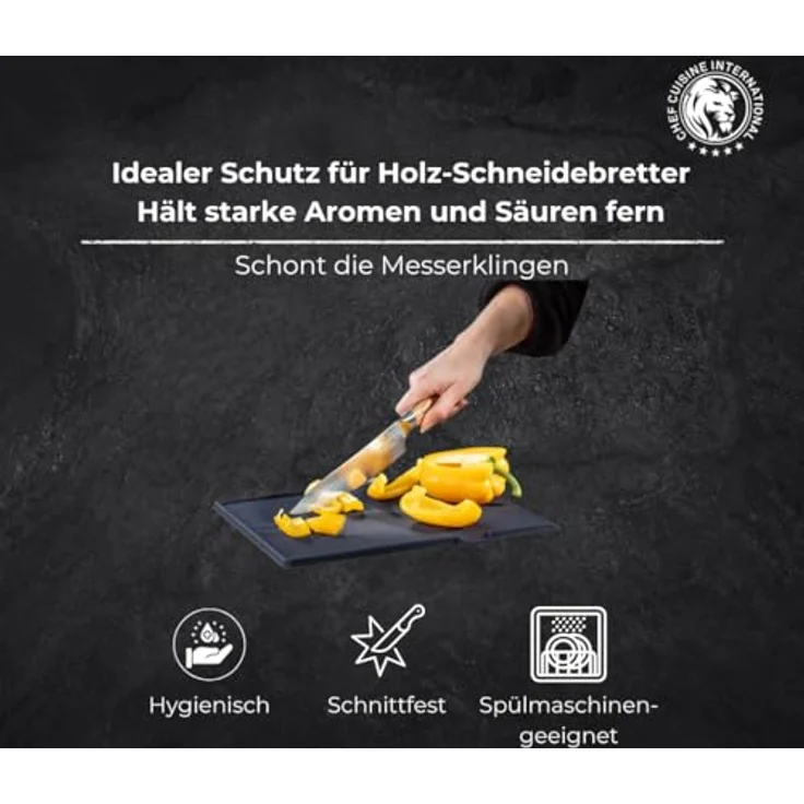 Chef Cuisine Schneideunterlagen aus Kunststoff, 3er-Set, S/M/L, rutschfest, schnittfest, für Gemüse, Fleisch und Fisch – Bild 4