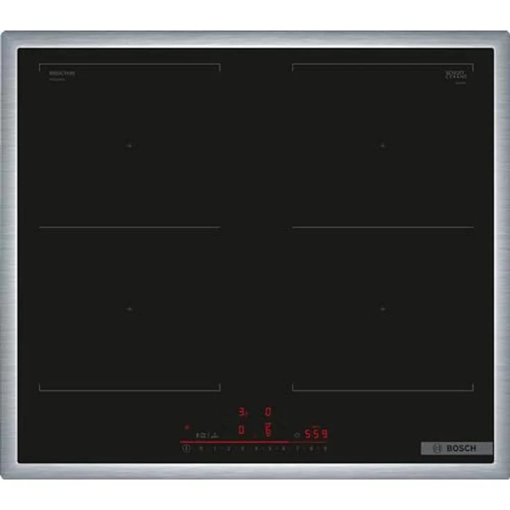 Bosch PVQ645HB1E Serie 6 Smartes Induktionskochfeld (autark), 60 cm breit, Kombination zweier Kochzonen, Umlaufender Rahmen, Kochfeldbasierte Haubensteuerung, schnelleres Kochen – Bild 1
