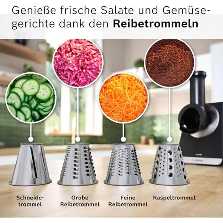 BOSCH Fleischwolf Serie 6 MFWS682B, 3,5kg/Min., Zitruspresse, Raspel, Wurststopfer, 500 W, 2 Lochscheiben (3&8mm), 10 J Motorgarantie, Planetengetriebe, schwarz – Bild 12