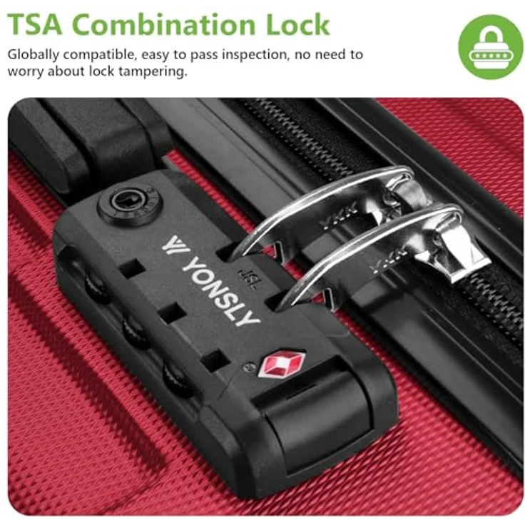 YONSLY Suitcase Set, TSA-Schloss, YKK-Reißverschluss, Hartschalenkoffer mit 4 Rollen, Handgepäck (Rot, S-M-L-XL) – Bild 4