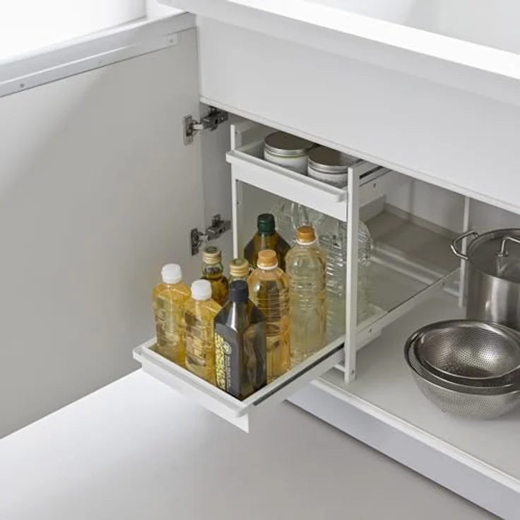 Yamazaki TOWER 2-stöckiges Spülschrank-Regal mit höhenverstellbaren Schiebeböden, Küchen Organizer, Weiss – Bild 4