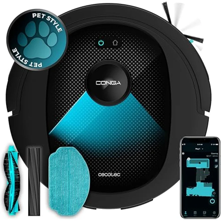 Cecotec Conga 8490 Ultimate Ultra Power, Saugroboter mit Lasernavigation, 4-in-1-Funktion, 7000 Pa Saugkraft, bis zu 170 Minuten Akkulaufzeit, Silikon-Hauptbürste – Bild 1