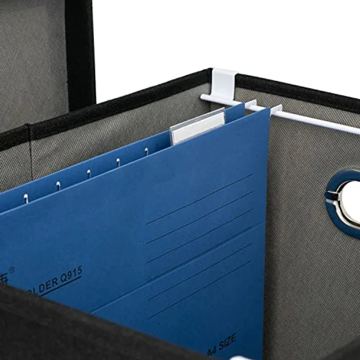 HMF Aufbewahrungsbox mit Deckel für DIN A4 Hängeregister | passend für Kallax | 33 x 37,5 x 28 cm | Schwarz – Bild 4