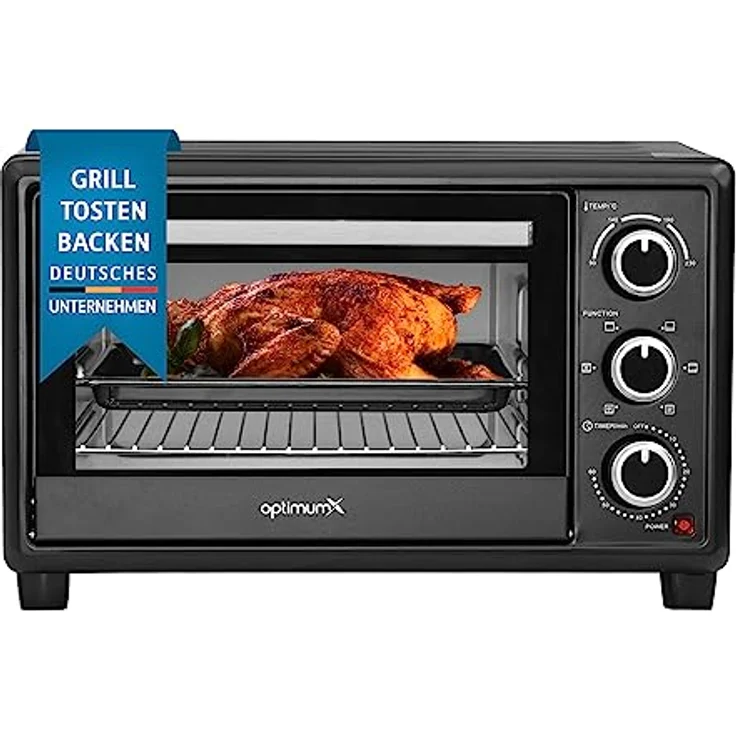 OptimumX 20 L Minibackofen, Klein mini Backofen mit Umluft, 60 Min Timer, Pizza-Ofen, 1380 W, Schwarz – Bild 1