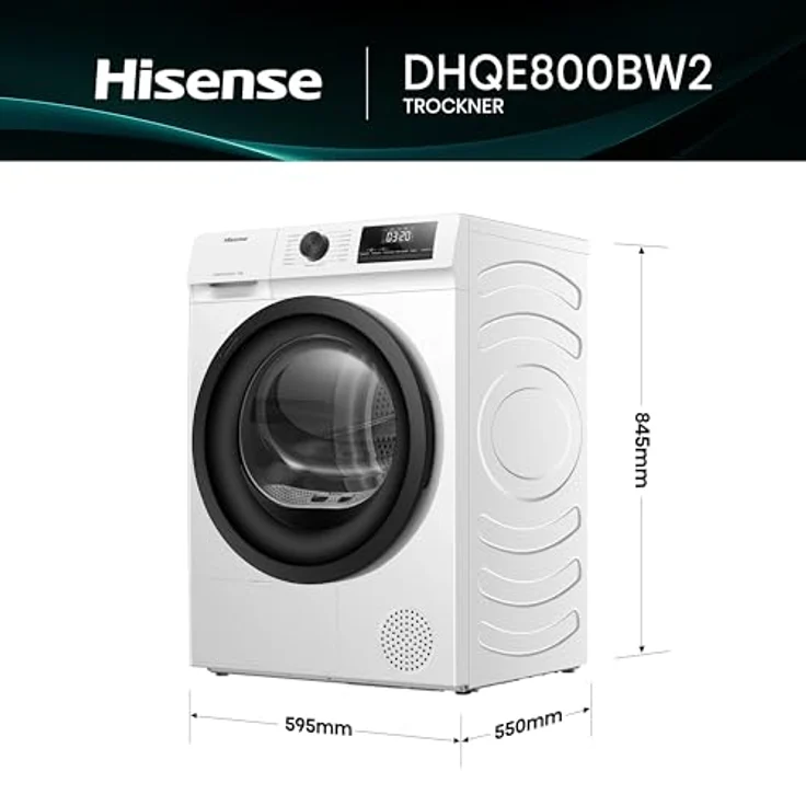 Hisense DHQE800BW2 Kondensationswäschetrockner, 8 kg Fassungsvermögen, Energieeffizienzklasse D, Hygiene- und Fein-Programme, Tür-Anschlag rechts – Bild 2