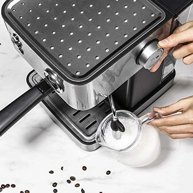 Cecotec Kaffeemaschine Power Espresso 20 Professionale.für 1-2 Tassen,20 bar, 1'5 L,Siebträger mit Doppelauslauf, Milchaufschäumdüse, Manometer,Tassenabstellfläche, 850 W, edelstahl – Bild 4