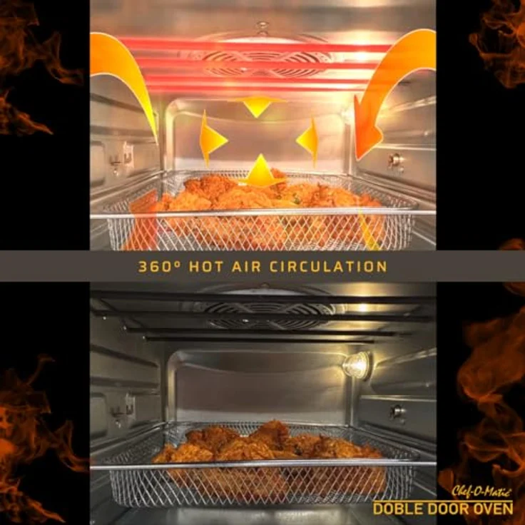 BEST DIRECT CHEF -O- MATIC Double Door Oven, 28 l, Doppeltürbackofen, 18 Programme, 1700 W, Innengrill, Toastofen, Drehspieß, Dörrgerät, LCD-Display, Silber – Bild 5