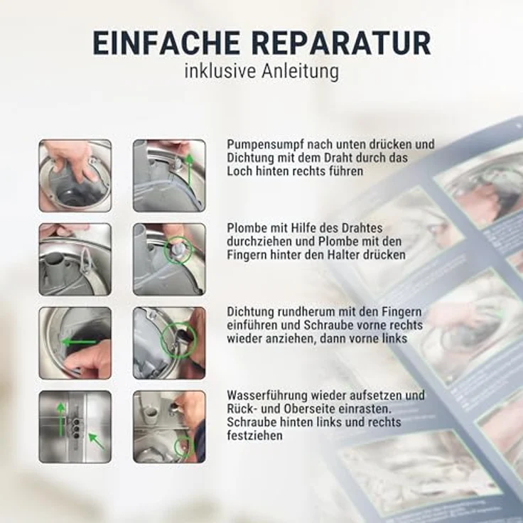 Ersatzteilshop basics Reparatursatz Pumpentopf Ø182mm, 2 Dichtungen für BOSCH/SIEMENS/NEFF Geschirrspüler, behebbarer E15-Fehler – Bild 3