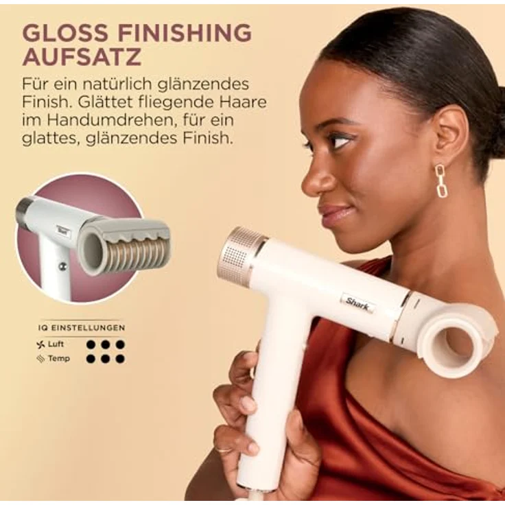 Shark SpeedStyle Haartrockner & RapidGloss Finisher mit Aufbewahrungstasche, 5 Styler, Für Alle Haartypen, Schnelltrocknend, Glättet Fliegende Haare, Keine Hitzeschäden, Ionisch, Seide, HD352EU – Bild 5