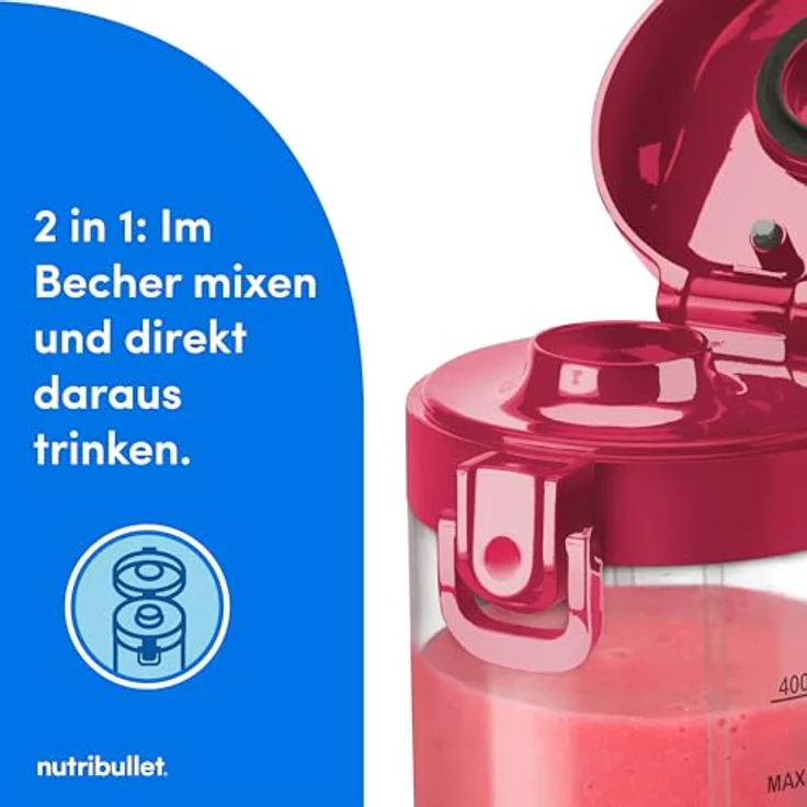 NutriBullet Frullatore Nbp003Ma, Wiederaufladbarer To-Go-Mixer in Blau – Bild 6