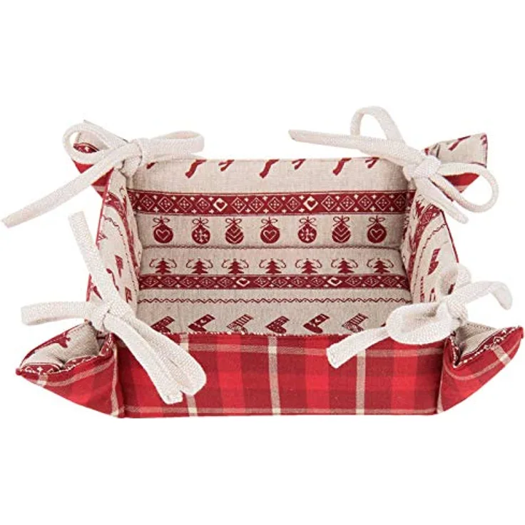 Clayre & Eef NOC47 Brotkörbchen Hirsch Motiv 35 * 35 * 8 cm Rot/Natur