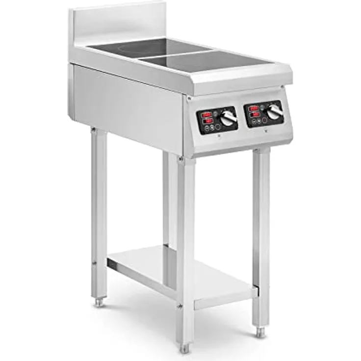 Royal Catering Induktions-Kochfeld mit Unterbau - 2 x 20 cm, 10 Stufen, Timer, Edelstahl