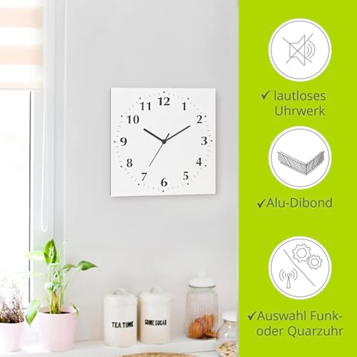 ARTLAND Wanduhr ohne Tickgeräusche Alu Funkuhr 30x30 cm Quadratisch Lautlos 12 Ziffern Farbig Schlichtes Design Weiß S7KH – Bild 2