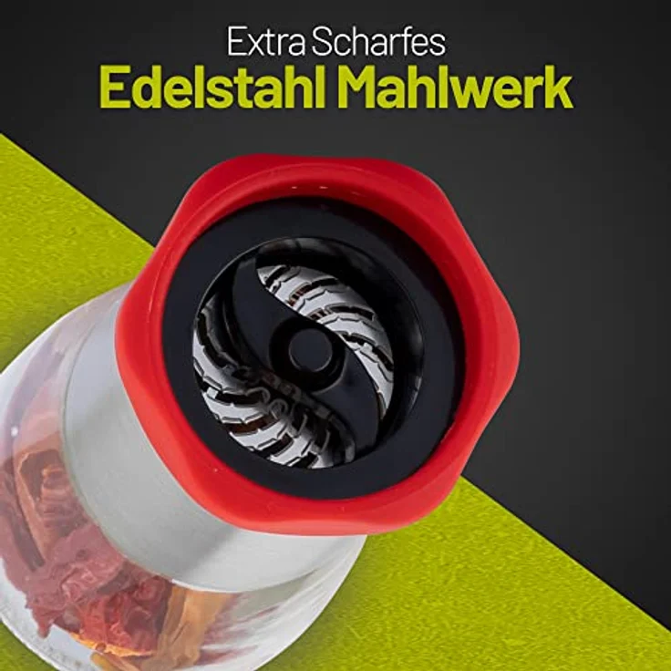 ZOLMER® Chilimühle Edelstahl & Glas, Gewürzmühle mit hochwertigem Edelstahl-Schneidwerk und Aroma-Schutzdeckel für grobe Gewürze & Chili – Bild 3