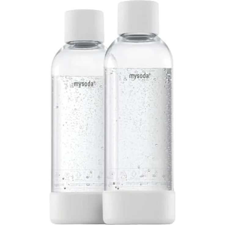 Mysoda Wasserflasche für Wassersprudler, BPA-freies Plastik mit Quick-Lock Schnellverschluss, 2 x 1L - Weiß – Bild 1