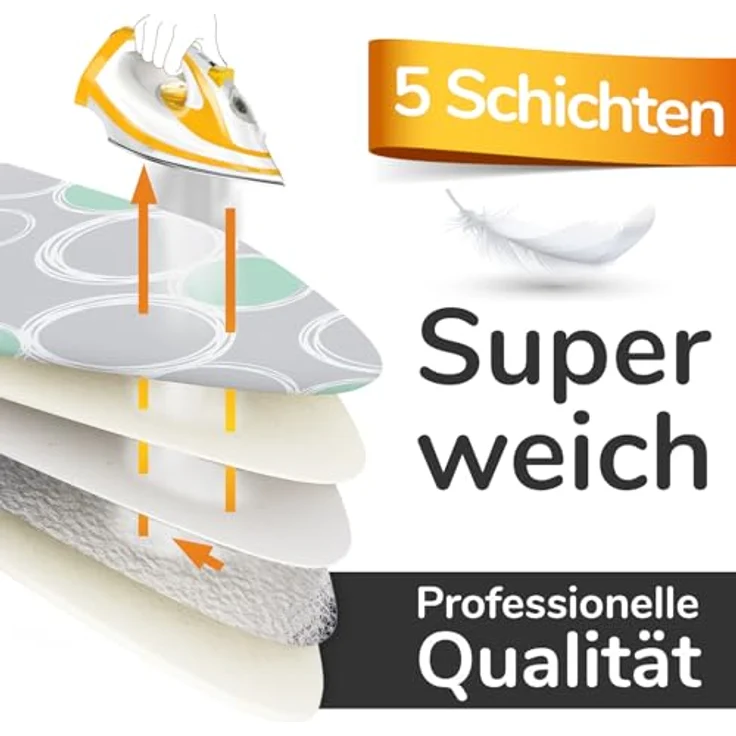 smart&gentle Super Soft 5 Schichten Turbo-Bügelbrettbezug M 110x30, ÖKOTEX Baumwoll-Polsterung, Hitze- und Dampfreflektion, passend für 108-115x30-35cm – Bild 4