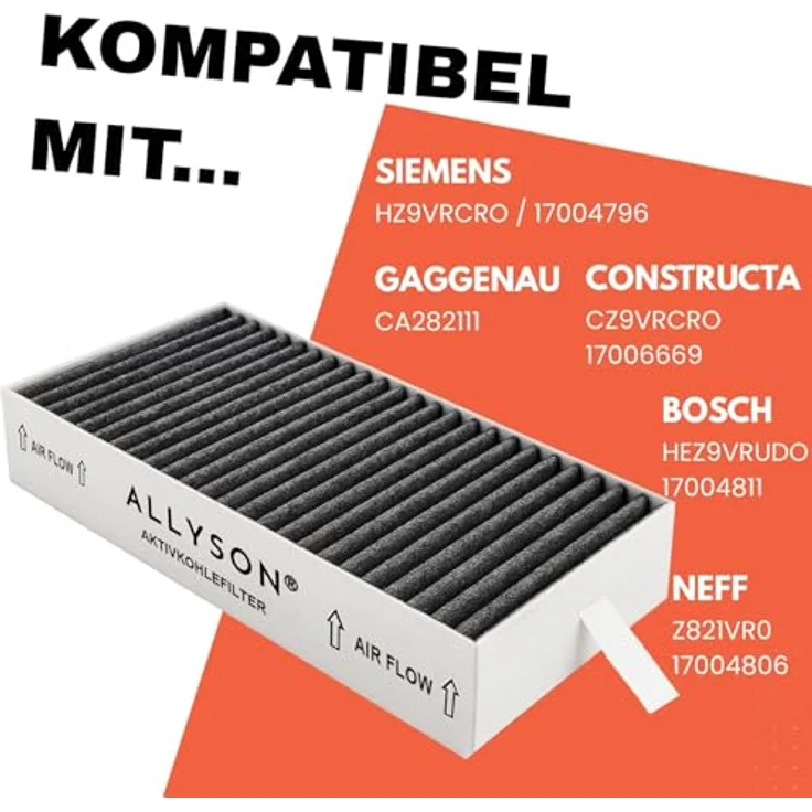 Allyson® Aktivkohlefilter 4er Set, passend für Neff Siemens Bosch Dunstabzugshauben, hohe Effizienz und einfache Montage (192x75x35 mm) – Bild 2